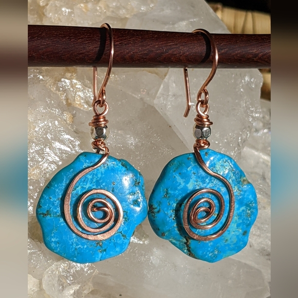 Artisan Jewelry - Turquoise Large Disk Tribal Statement Earrings